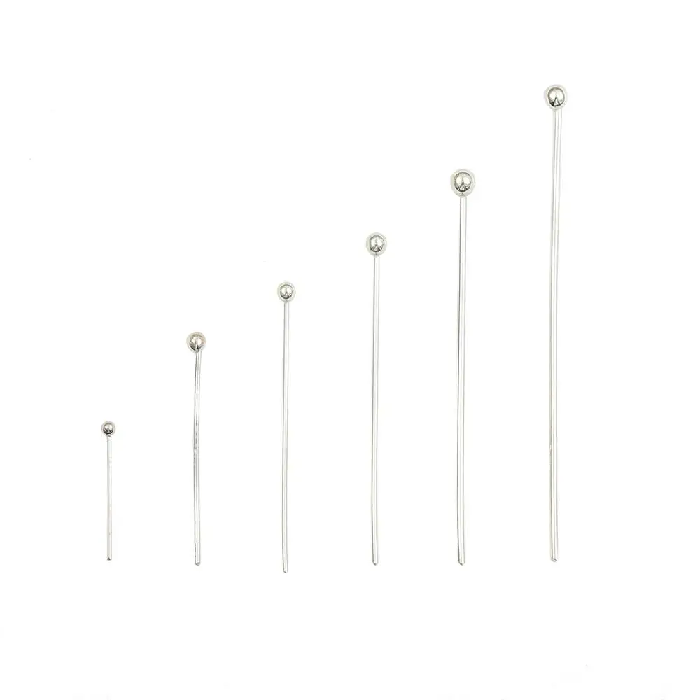 10pcs/lot 15 20 25 30 35 40 50 mm 925 Sterling Silver Metal Ball Head Pins For DIY Jewelry Making Head Pins Findings Supplies
