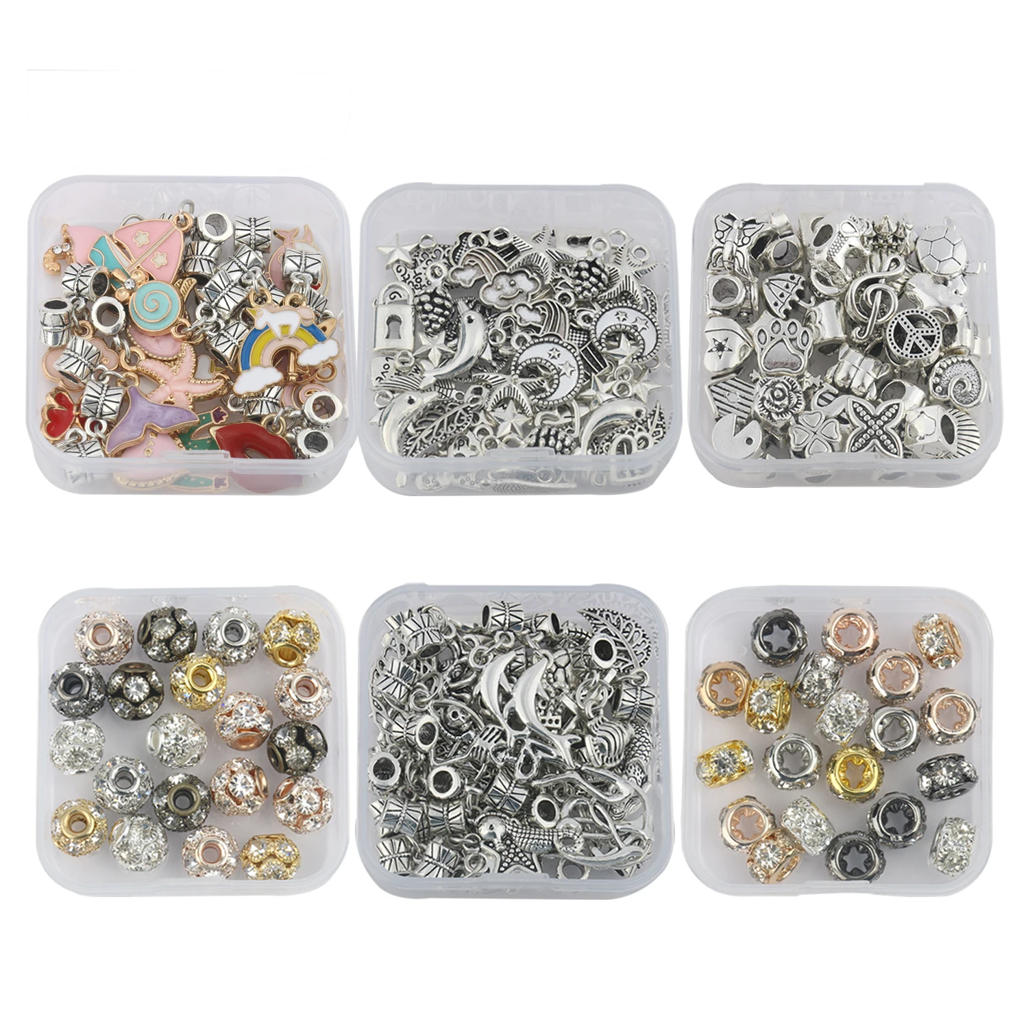 Mixed Alloy Big Hole Rhinestone Beads Sets Spacer Pendant Charms Beads For DIY Jewerly Making Accessories Bracelet Neacklace