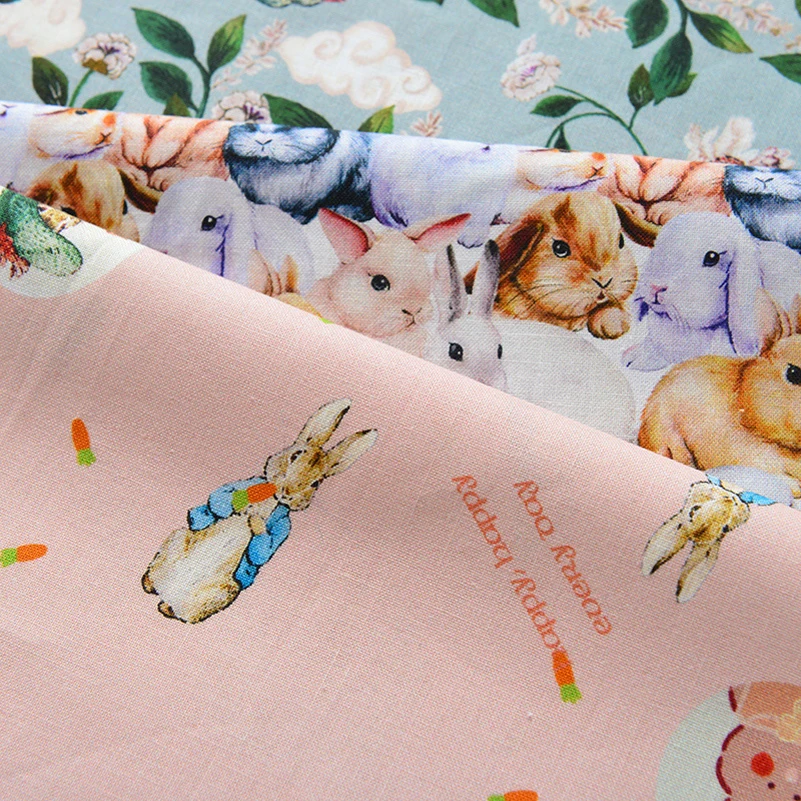 100%Cotton Fabric Rabbit Printed Cartoon Pastoral Style for Sewing Baby Clothes Per Half Meter