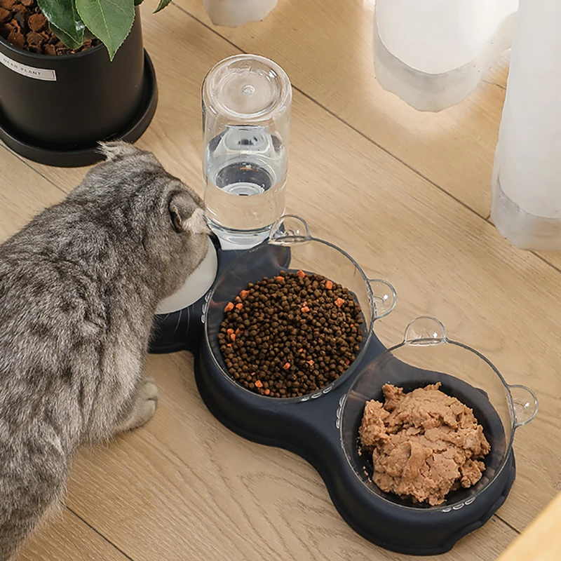 Cat Bowl Three-Bowl Automatic Feeder Anti-Overturning Moisture-Proof Mouth Dog Bowl Feed Water Feeder Bowl For Cats