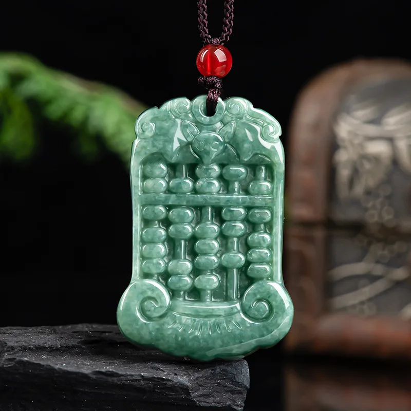 

Hot Selling Natural Jade Bean Green Abacus Pendant Charm Jewellery Women's Hand-Carved Necklace for Women Men Fashion Accessorie