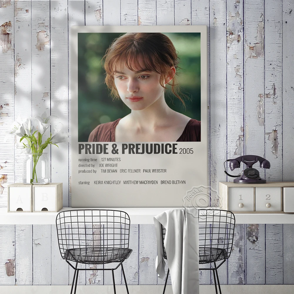 ملصق فيلم Pride & Prejudice، صورة جدارية لغطاء كتاب جين أوستن، لوحة جدارية على شكل فيلم عتيق، مجموعة المشجعين المطبوعات الفنية