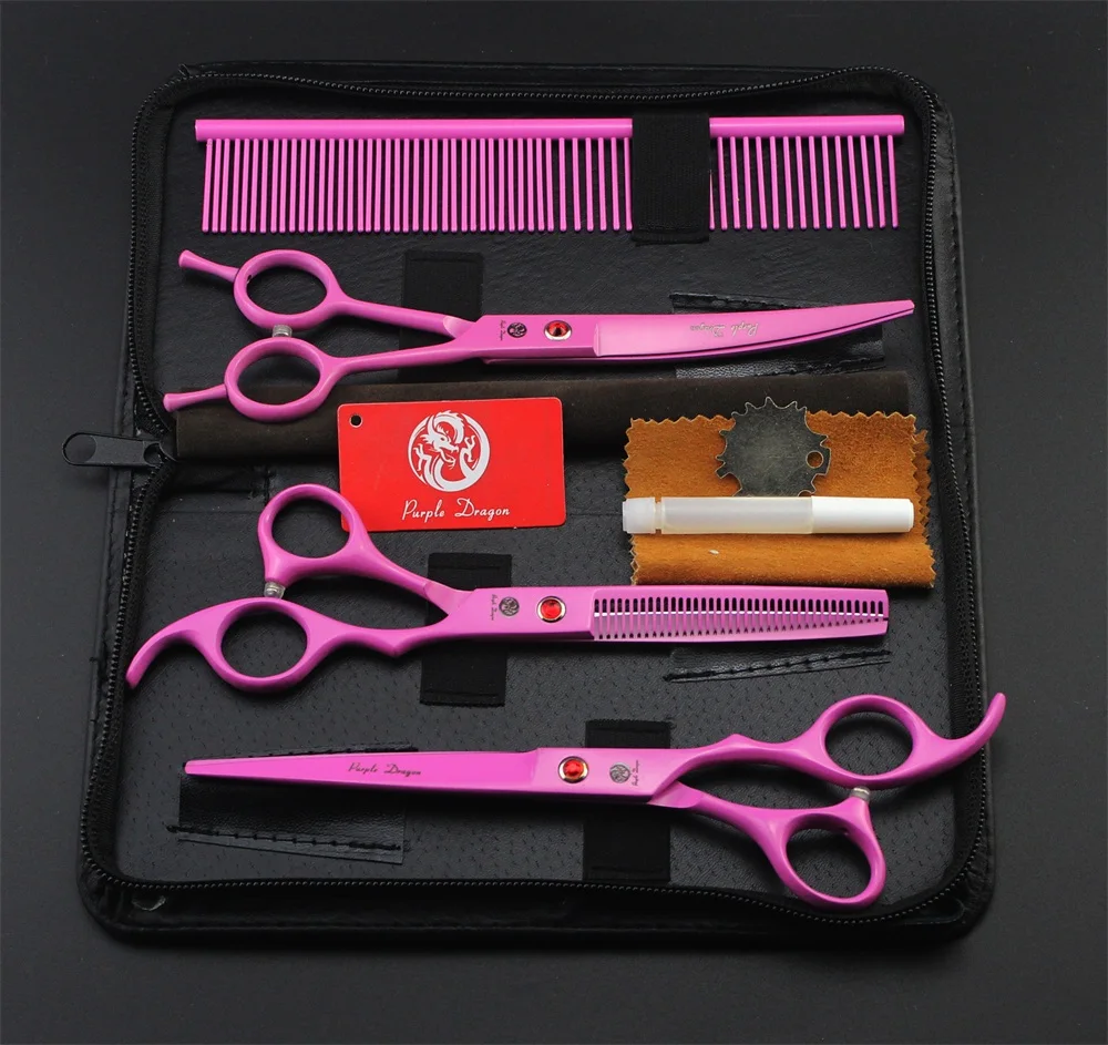 Purple dragon 7.0 inch Professional Dog Scissors for Pet Grooming Straight +Curved +Thinning Shear Animal Cutting Tool