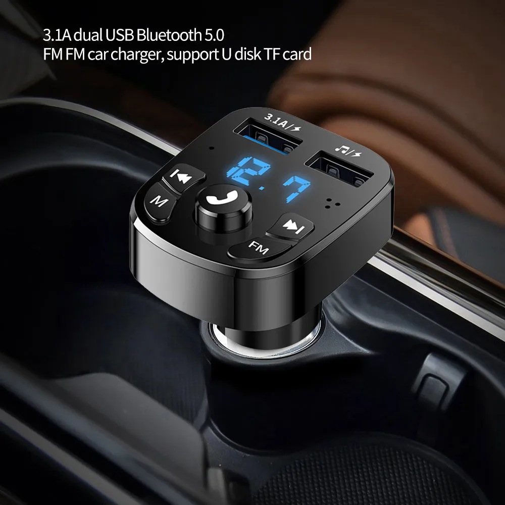 Bluetooth 5.0 FM Transmitter Car kit Handfree Dual USB Car Charger 3.1A Support TF Card U disk AUX MP3 Modulator Music Player