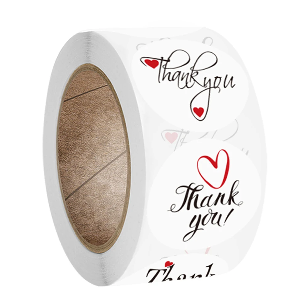 100-500Pcs Round Thank You Stickers Red Heart Labels For Wedding Pretty Gift Cards Envelope decorate Sealing Label Stickers