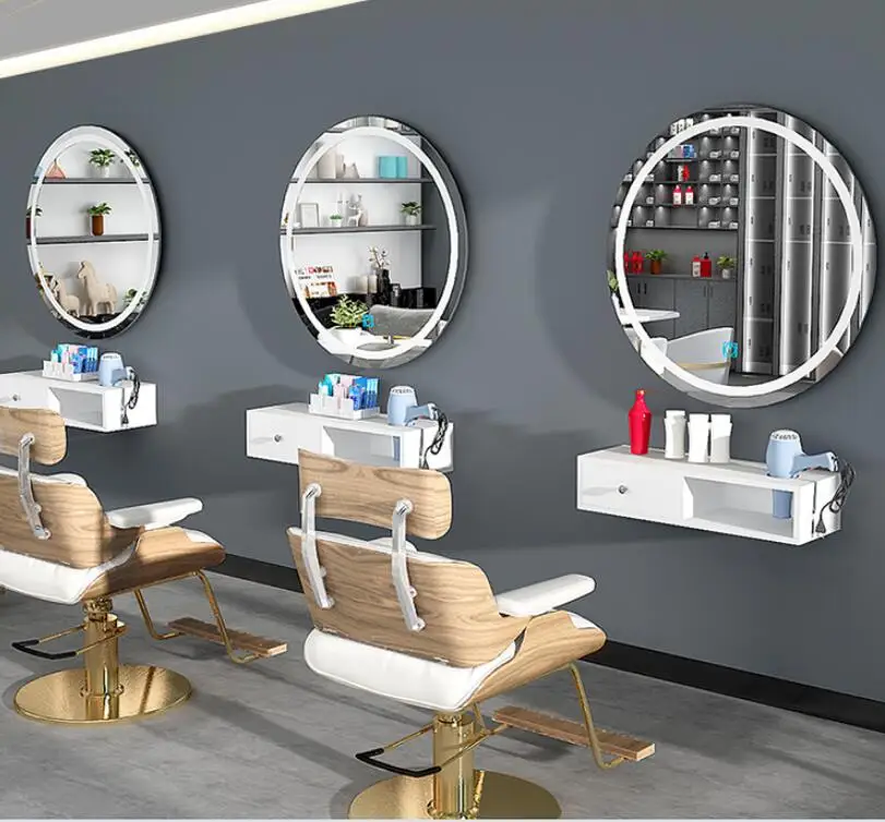 Simple barber shop mirror online celebrity hairdressing mirror hair salon special tide cabinet integrated LED floor mirror with