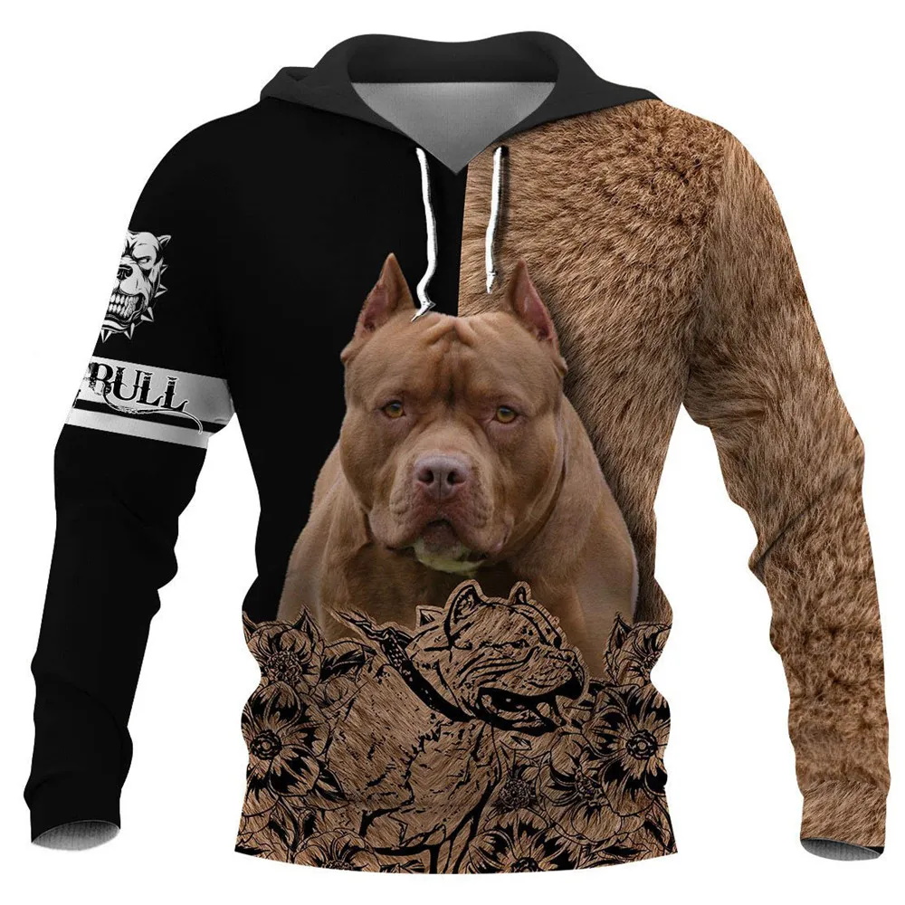 Bluzy męskie HX Pitbull 5 zwierzaków z serii pulower z kapturem z długim rękawem bluzy z kieszenią Unisex z kapturem