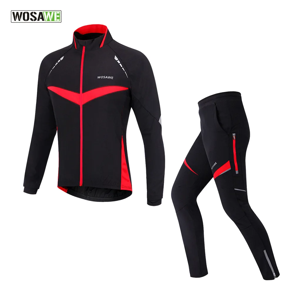 WOSAWE Winter Warm Windproof Waterproof Thermal Outdoor Sportswear Bicycle Jacket Pants Bike Suits Clothing Cycling Set