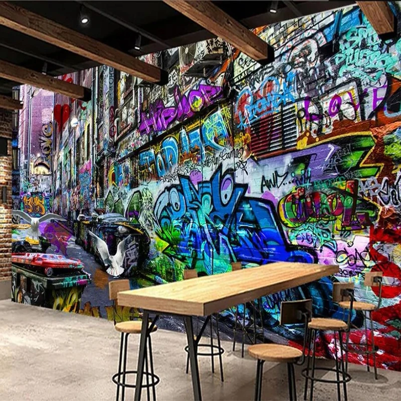 Custom Mural Wallpaper Vintage 3D Stereo Graffiti Alley Wall Painting Restaurant Cafe Background Wall Decor Papel De Parede 3 D