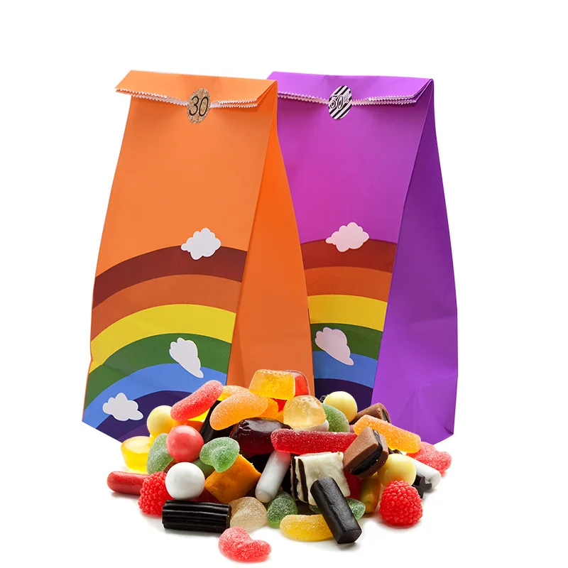 5-8pcs Corlorful Kraft Paper Bag Rainbow Pattern Wedding Sweet Candy Gift Bags Cookie Food Packaging Box Birthday Party Supplies