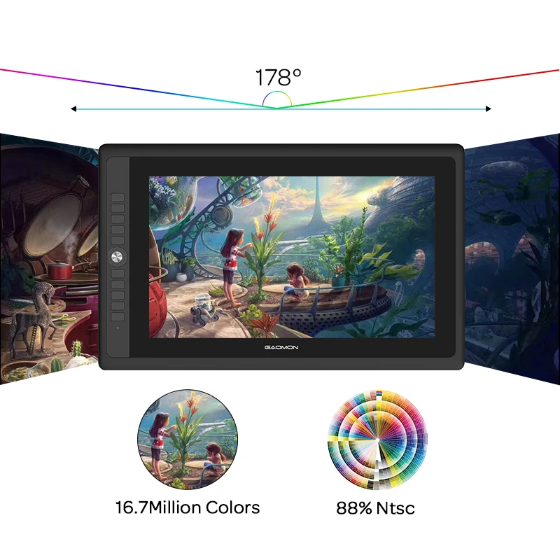 Imagem -05 - Gaomon-display Tablet Gráfico Totalmente Laminado com Teclas Express 8192 Passive Tilt Suporte Pen 88 Ntsc Pd156 Pro 156 Pol