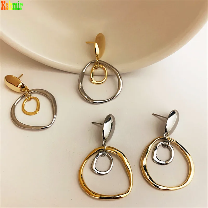 Kshmir New fashion retro contrast color metal geometric stitching round earrings women's jewelry 2020