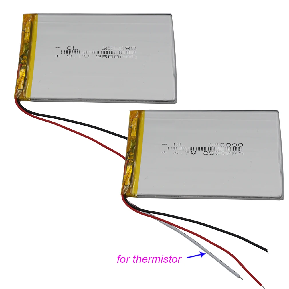 3.7V 2500 mAh Rechargeable Polymer Lithium Li Battery Lipo 356090 Thermistor For PAD Phone Set Nav MID Tablet PC