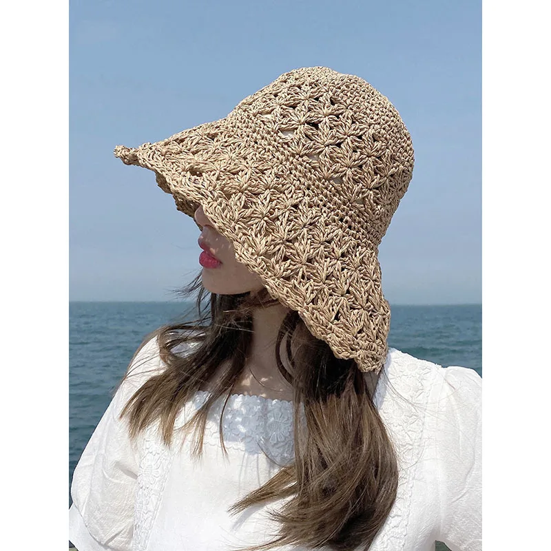 

2021 NEW Summer women Holiday Straw Hat Lady Summer Sun Hat Visor cap Panama Style Bucket Cap Beach Hat Outdoor girl cap