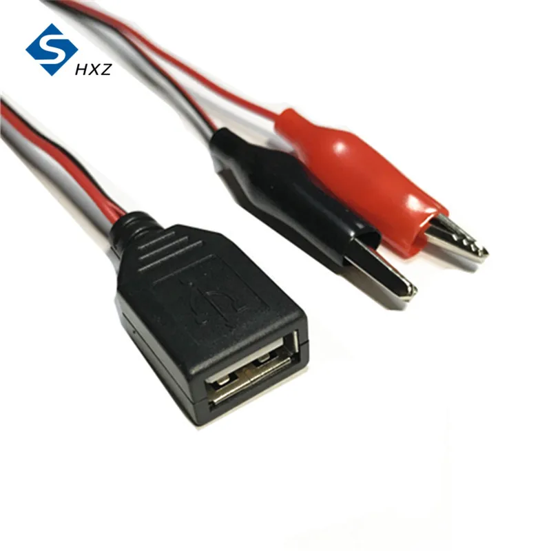 DIY สายจ่ายไฟสีแดงสีดำจระเข้คลิปหัวต่อ USB ตัวผู้แหล่งจ่ายไฟอะแดปเตอร์58ซม.
