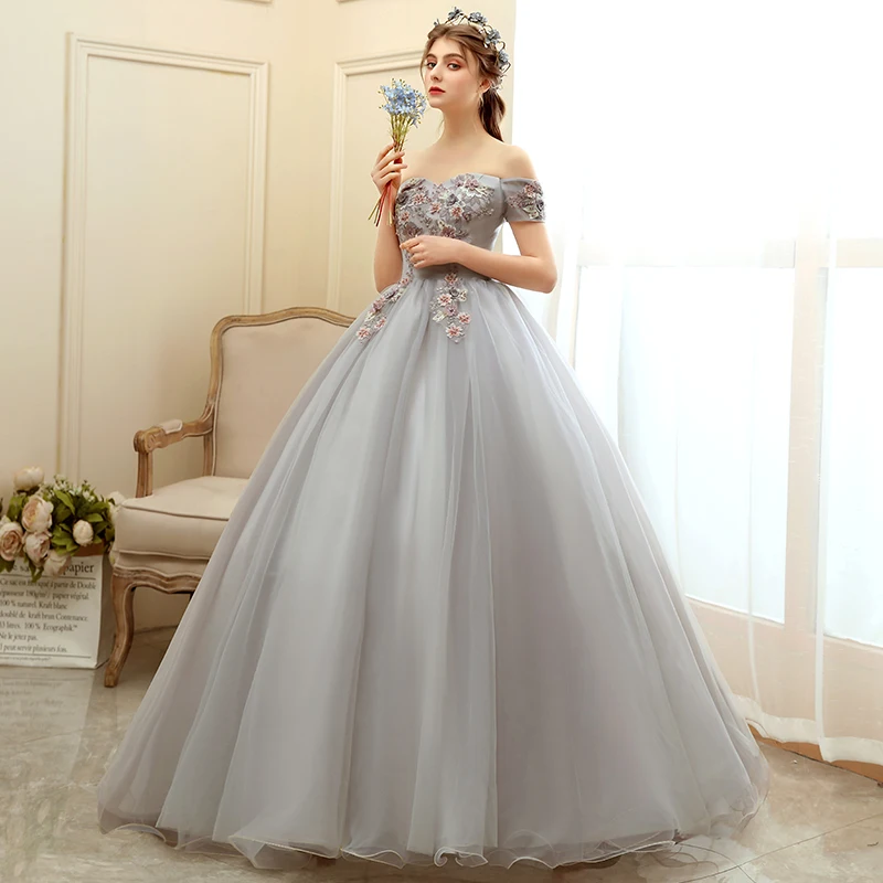 Frauen Party Vestido De 2020 Quincenera Kleider Tanzen Charming Kleider Mit Blumen Weg Von Der Schulter Ballkleid Tüll Spitze up