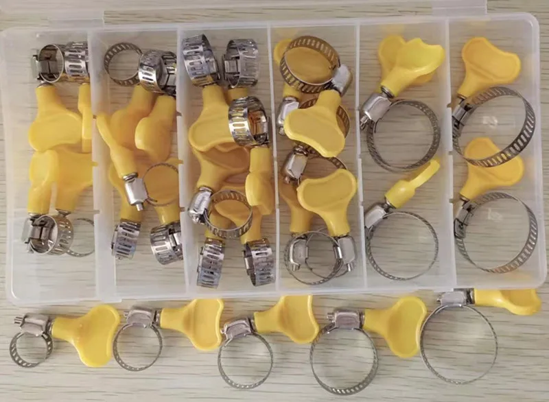 free shipping 30 pcs Stainless Steel butterfly Hose Clamp Homebrew Pipe Clamp Fit Tube Plastic Handle