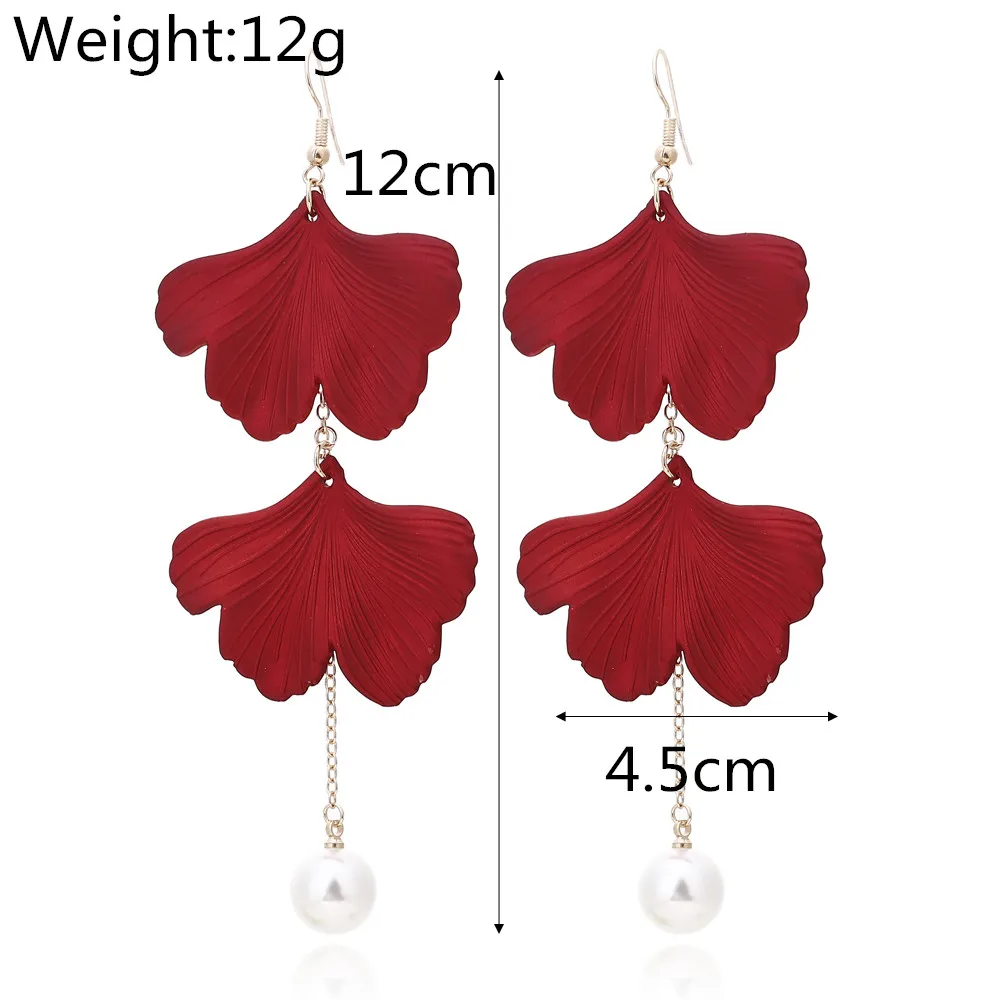 YAOLOGE 2019 Hot Fashion Exaggerated Long Dangle Earrings Personality Red Rose Petals Pearl Earrings Party Christmas Jewelry