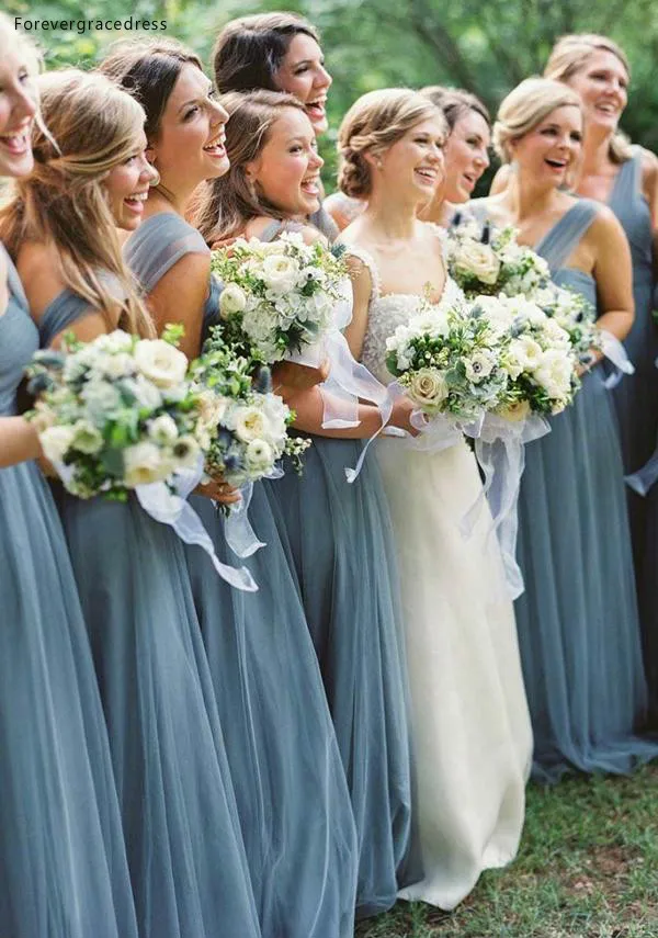 2019 Light Blue Summer Boho Bridesmaid Dress Backless Country Garden Formal Wedding Party Guest Maid of Honor Gown Plus Size