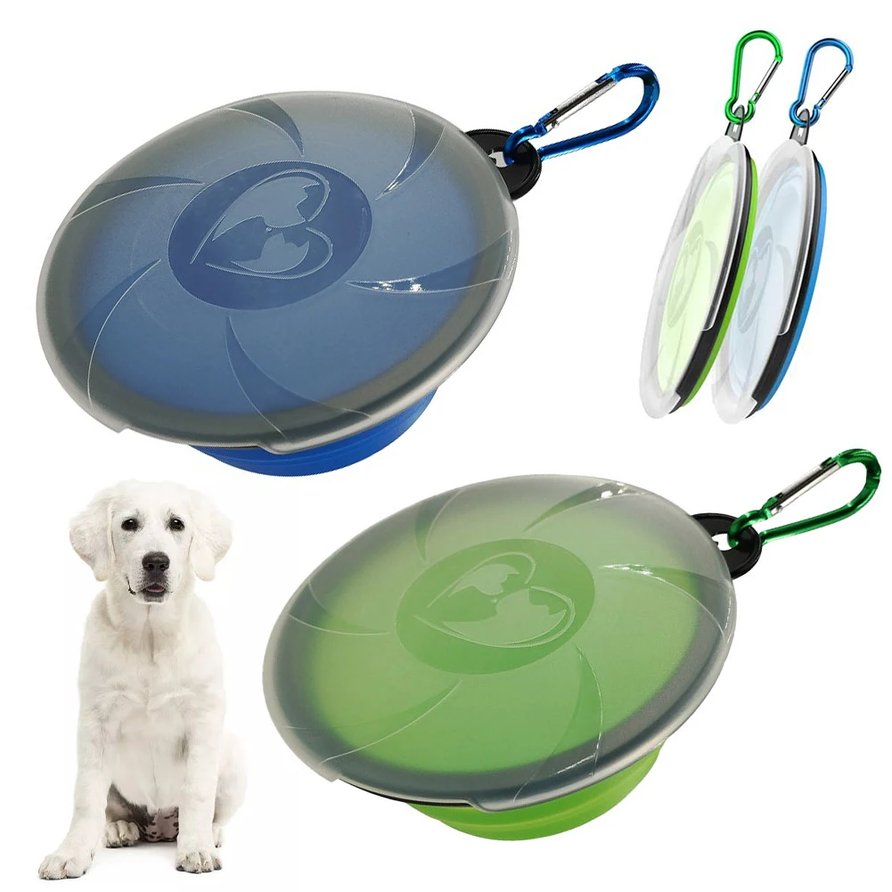 Dog Cat Bowls Travel Collapsible Water Bowl Portable Foldaway Food Dish Lid Carabiner Washable Pet Food Container Indoor Outdoor