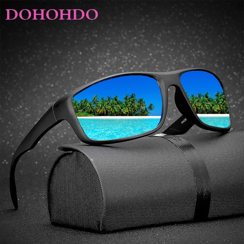 DOHOHDO Men Classic Polarized Sunglasses Male Eyewear Driving Rectangle Mirror Night Vision Sun Glasses 100% UV Protection Gafas