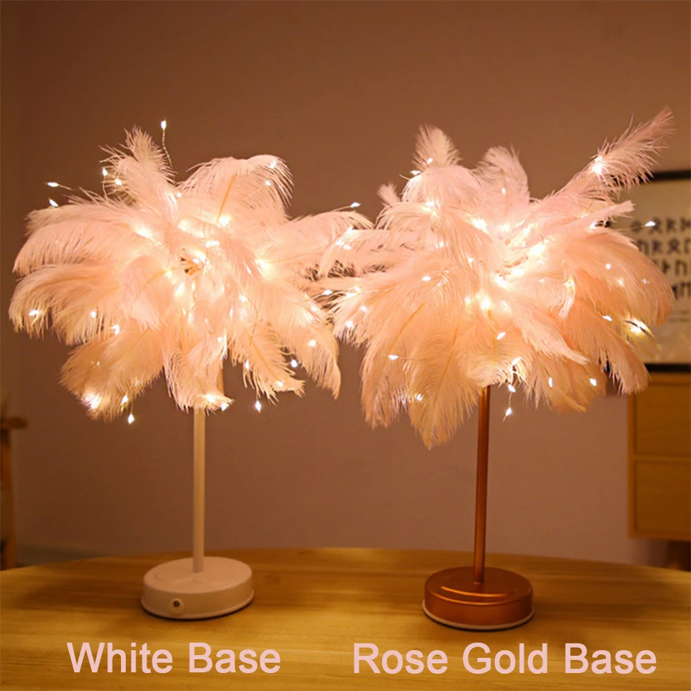 

Table Light LED Lamp Feather 4.5v Remote Control Decoration Desk Lights Pink Tree Lampshade Girl Birthday Wedding Nightlights