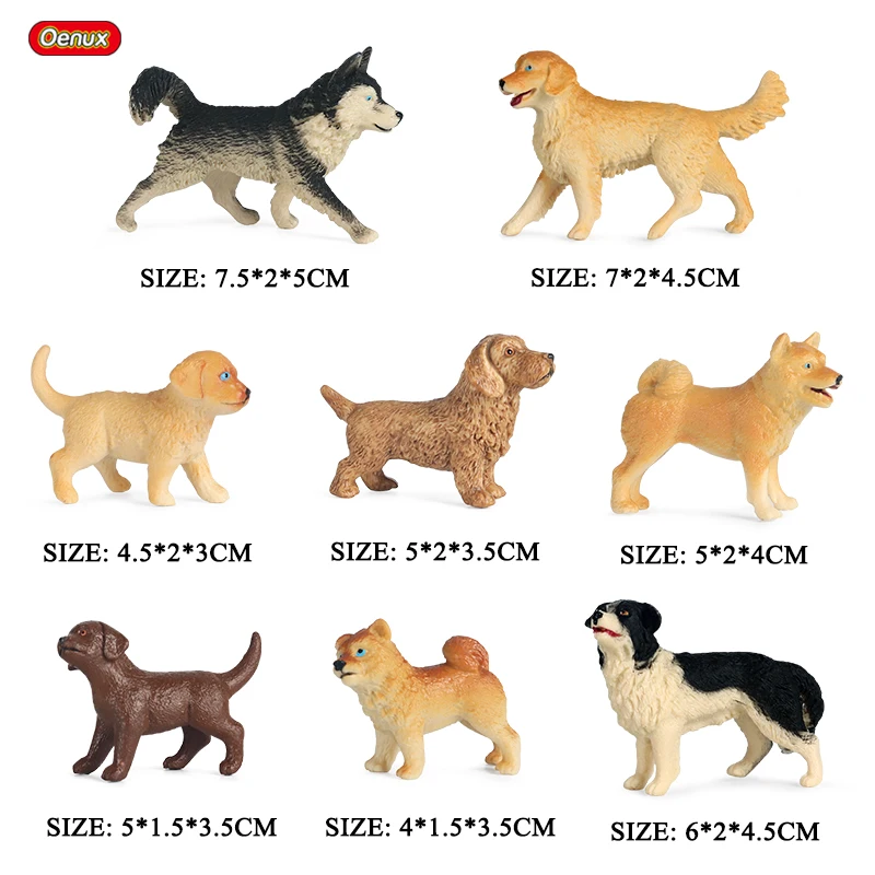 Oenux 8PCS Haustier Hund Tiere Modell Action Figure Welpen Shiba Inu Husky Dackel Figuren Nette Miniatur Sammlung Kinder Spielzeug