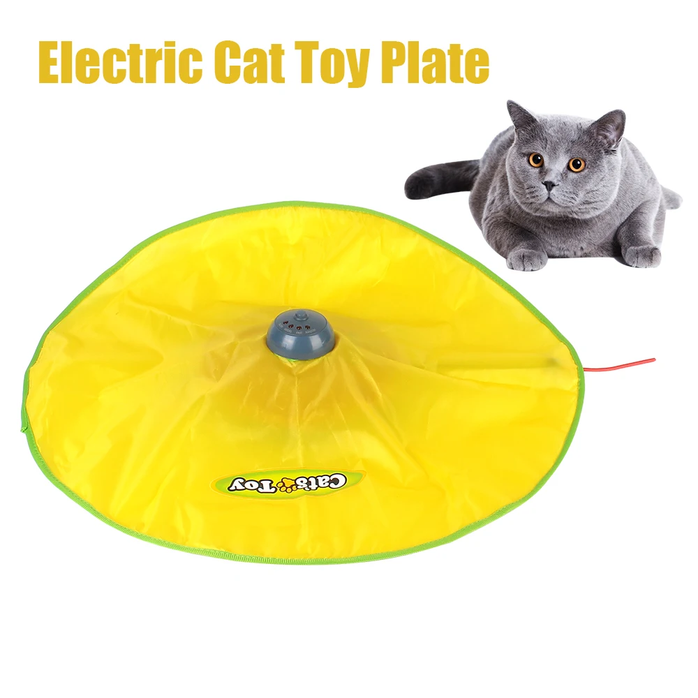 4 Speeds Electric Cat Toy Plate Interactive Pet Toy For Cat Kitty Automatic Motion Undercover Mouse Fabric Moving Feather