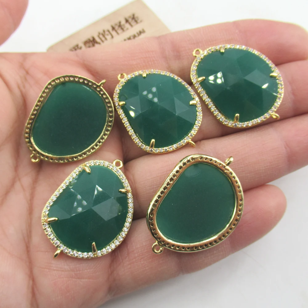 

APDGG Wholesale 5 Pcs Green Crystal Cubic Zircon Connector Double Ring Jewelry Finding