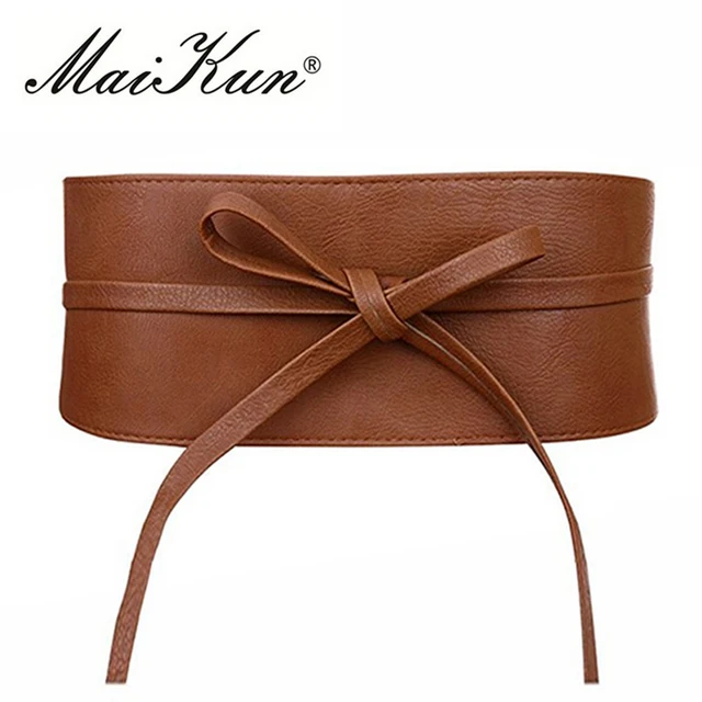 Cinturón Obi de imitación cuero con lazada