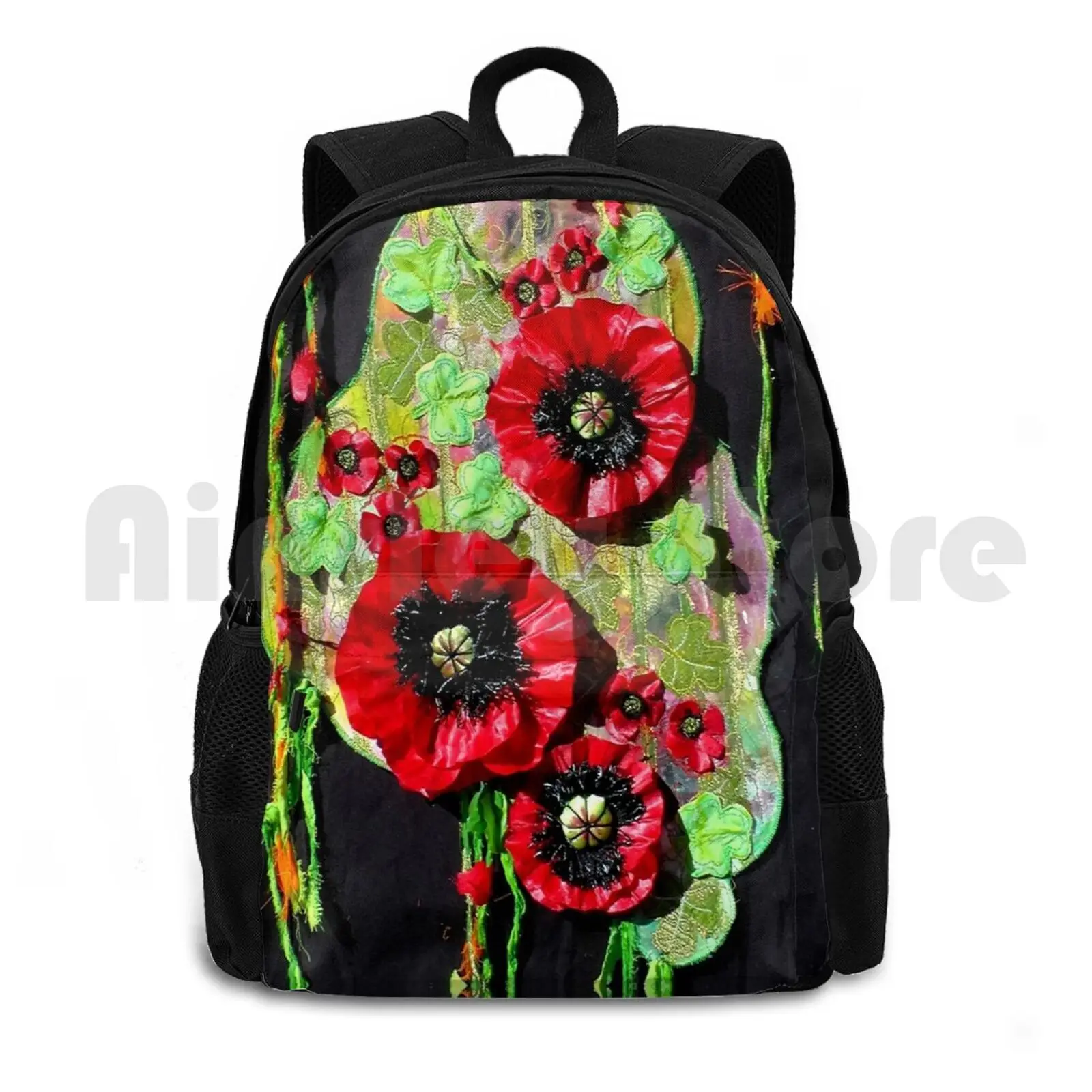 Red Poppy. Textile Art. Outdoor Hiking Backpack Waterproof Camping Travel Poppy Red Flower Nature Poppy Poppy Poppy Picture