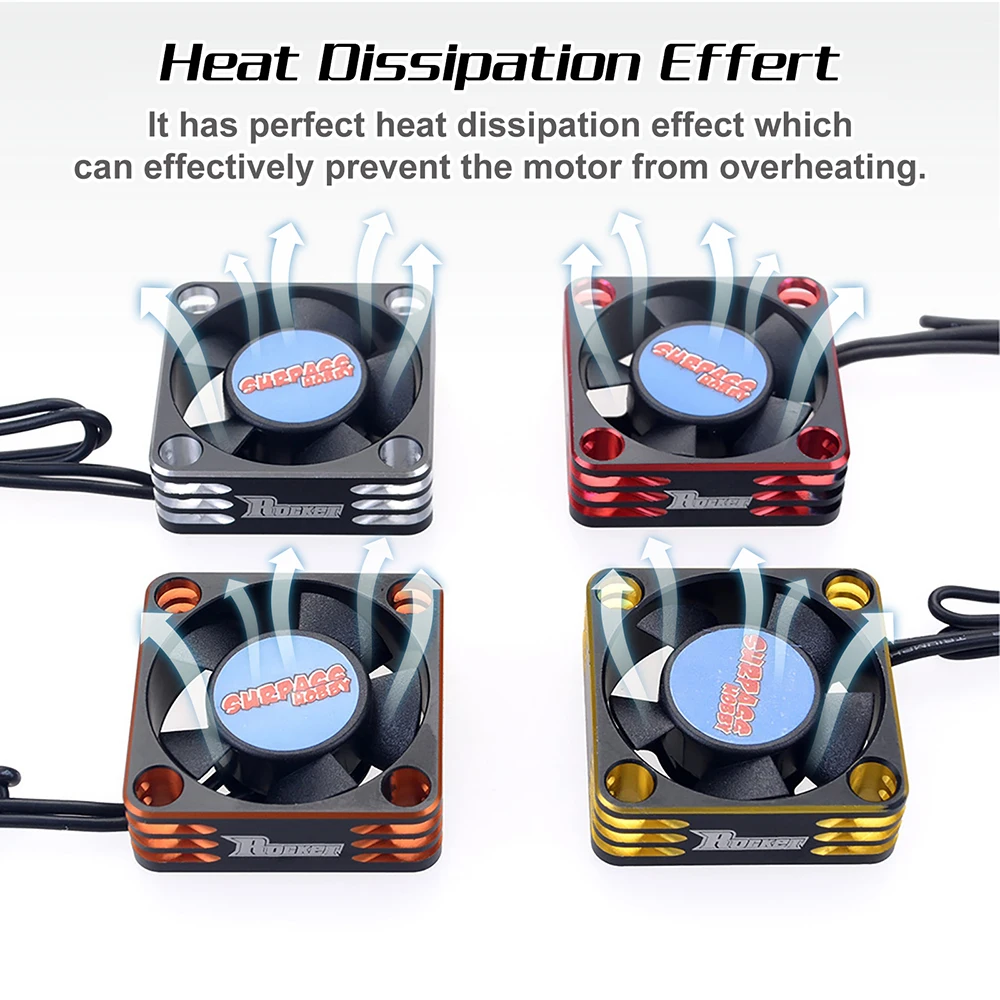 Surpass Hobby Ventilateur de refroidissement pour moteur 28 000 tr/min sans balais ESC Alluminum Dissipateur thermique monté Turbo ESC A3 pour voiture télécommandée 1/8 1/10 (rouge et noir
