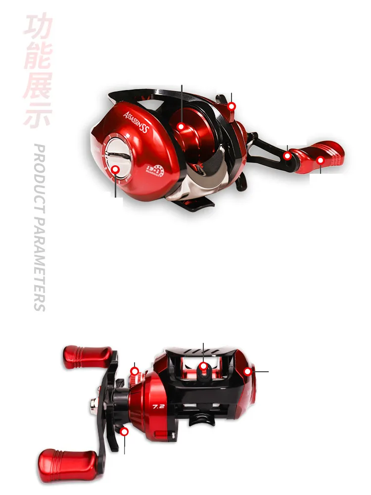 Baitcasting Reel Casting Reels 13+1BB Gear Ratio 7.2:1 Wedkarstwo Reel Wheel Raft Wheel Peche Fishing Gear 8KG Max Drag De Pesca