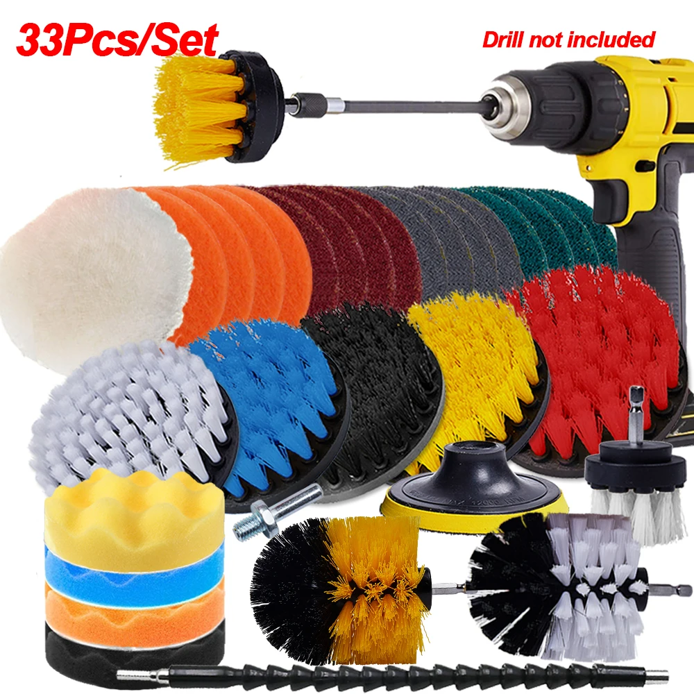 

Drill Brushes Polish Pad 33Pcs Electric Brush Detailing Brushes Carpet Brush Car Cleaning Tools For Car Wheel Rim Cleaning