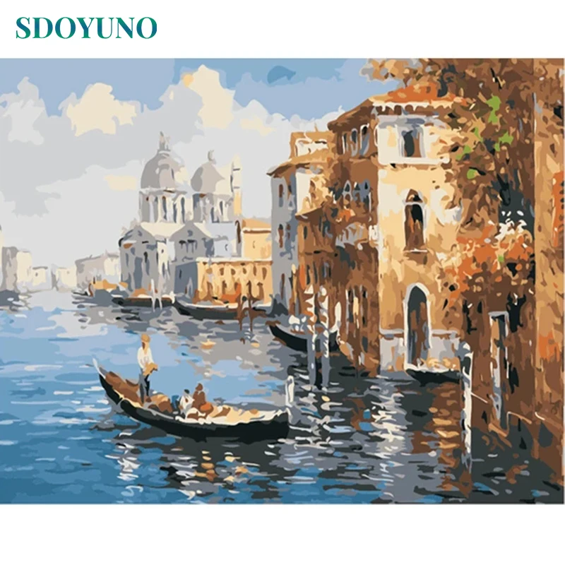 

SDOYUNO 60x75cm Oil Painting By Numbers Venice DIY Paint By Numbers On Canvas Landscape Frameless Digital Hand Painting Decor Ar