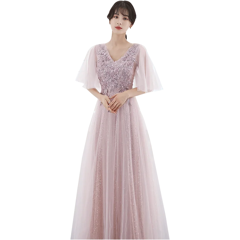 A-Line Sparkle Elegant Prom ชุดราตรีสั้นแขนยาวความยาว Tulle กับเย็บปักถักร้อยลูกปัด2021