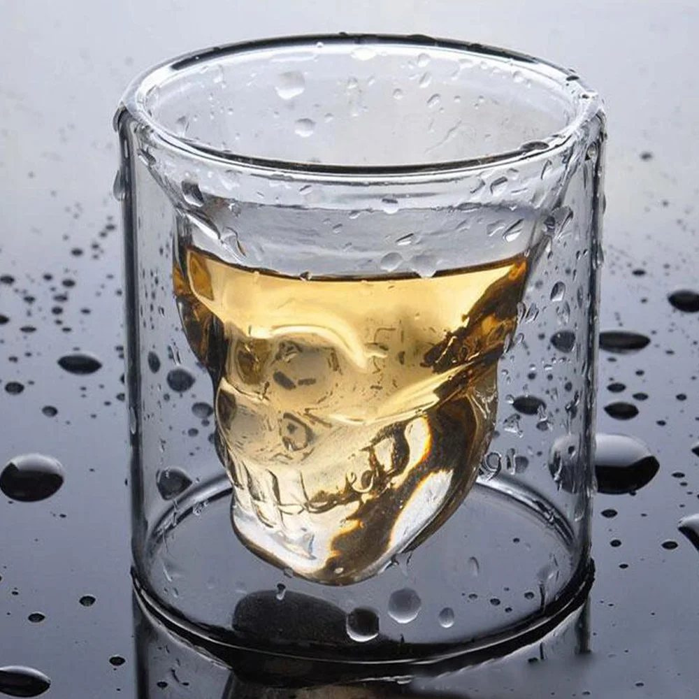 4PCS/Set 25ml 75ml 150ml 250ml Skull Glass Shot Whisky Wine Crystal Cups Transparent Wine Drinking Cups