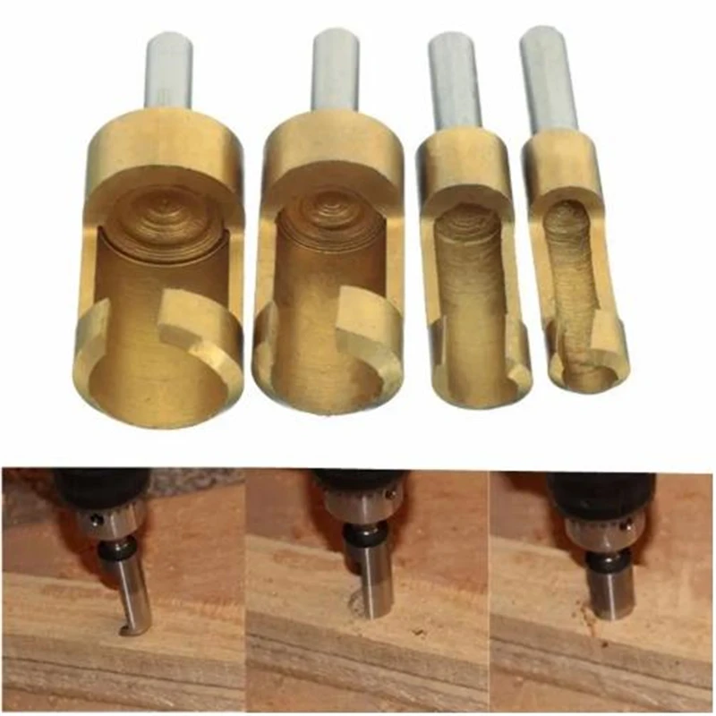 4ชิ้น/เซ็ตไทเทเนียมเคลือบShank Barrel Cork Drill Bitตัดเบื่อHole TenonเจาะรูSaw Arborsงานไม้เครื่องมือ