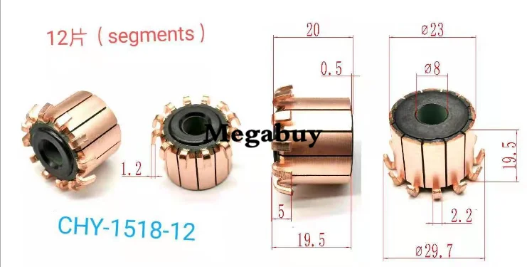 8*23*19.5mm 12P 1-100 PCS Teeth Copper Hook Type Electrical Motor Commutator Car motor