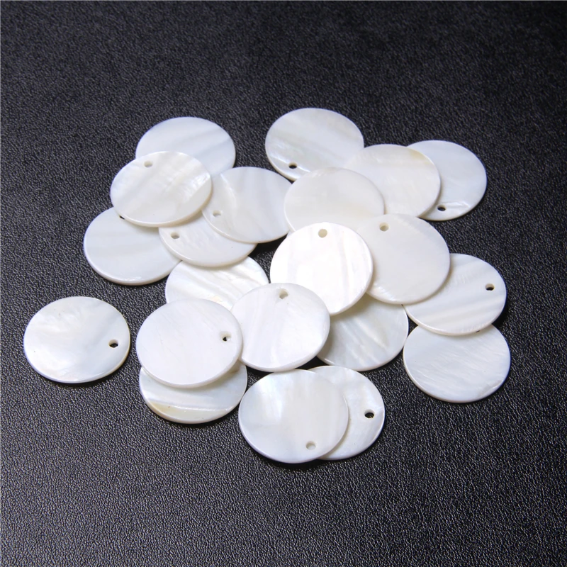 10mm/25mm Natural Mother of Pearl Beads Plated Shell White Flat Round Coin Shell Pendants Beads for Jewelry Making Handmade DIY