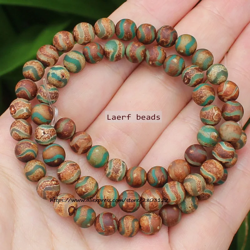 Natural Dzi Agate WaterWave pattern Ancient Brown/Green Round space beads, For DIY Necklace Bracelet Jewelry Making !