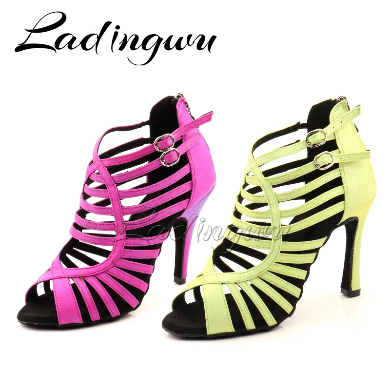 Ladingwu Latin Dance Shoes Professional Women Salsa Party Ballroom Dance Boots Cationic Chameleon Symphony Flash Satin