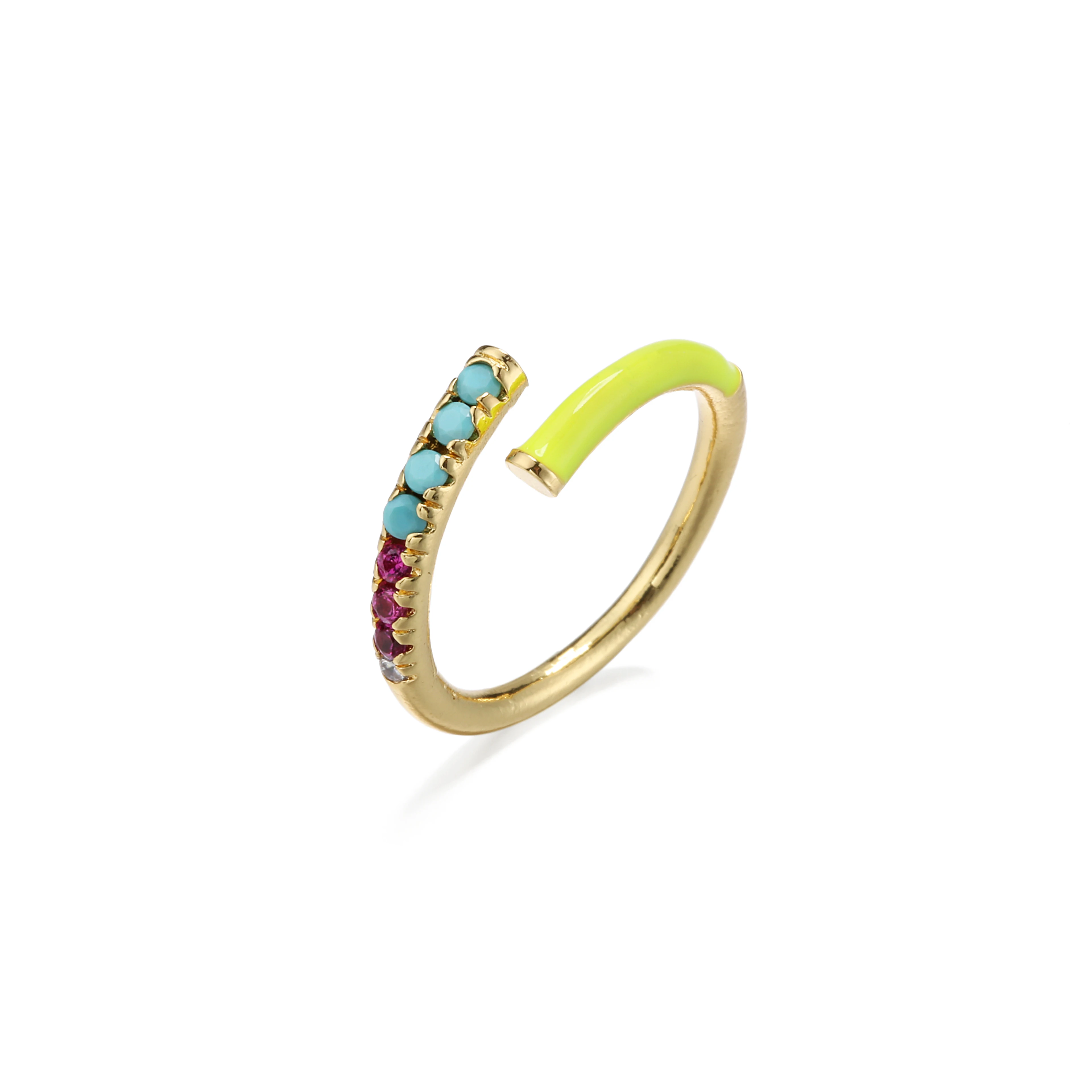 HECHENG ,colorful CZ, neon ring ,wholesale ,for women, jewelry accessries, adjusted Open finger ring