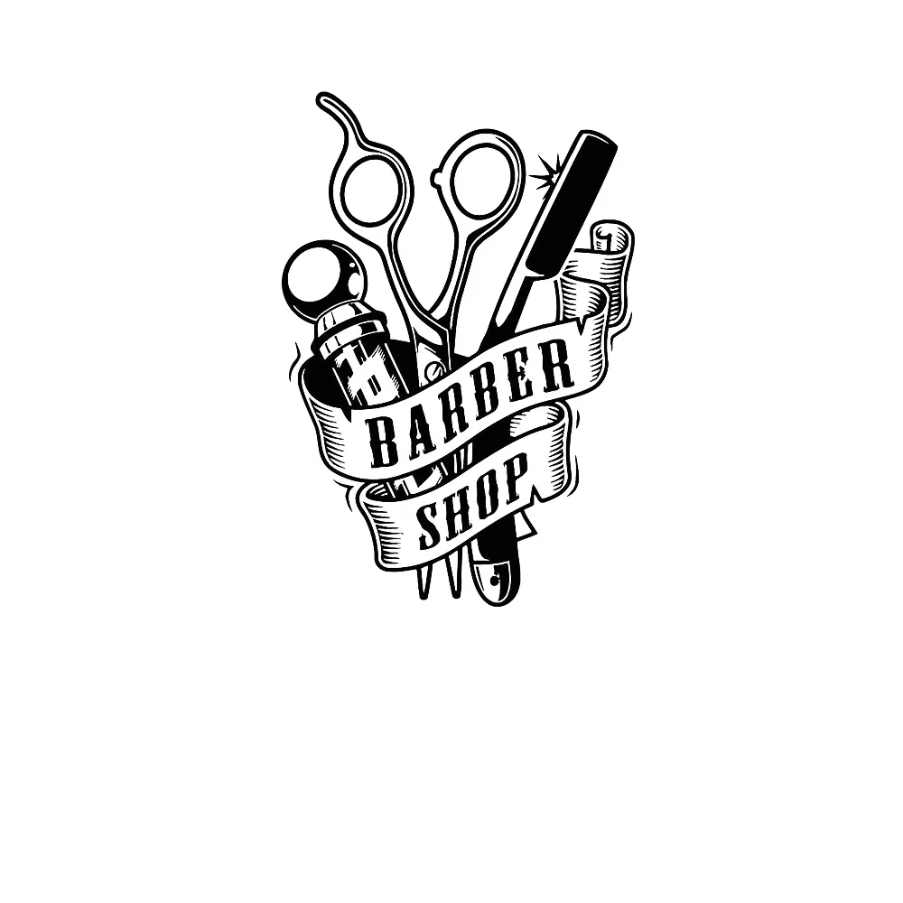 Haircuts Shaves Barber Shop Tools Men Hairstyle Wall Stickers Vinyl Wall Decal Shaves Service Man Haircut Barbershop Stickers
