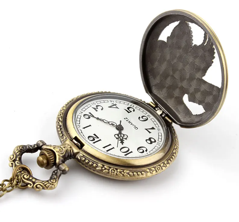 Reloj de bolsillo de cuarzo para hombre y mujer, accesorio con diseño de pájaro de águila antigua, collar con colgante grabado, cadena Fob, colgante Steampunk, venta al por mayor