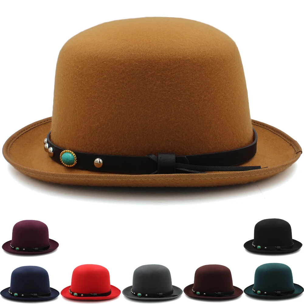 

Men Women Oval Top Classical Bowler Hats Retro Derby Caps Sunhat Party Street Style Winter Warm Outdoor Size US 7 3/8 UK L