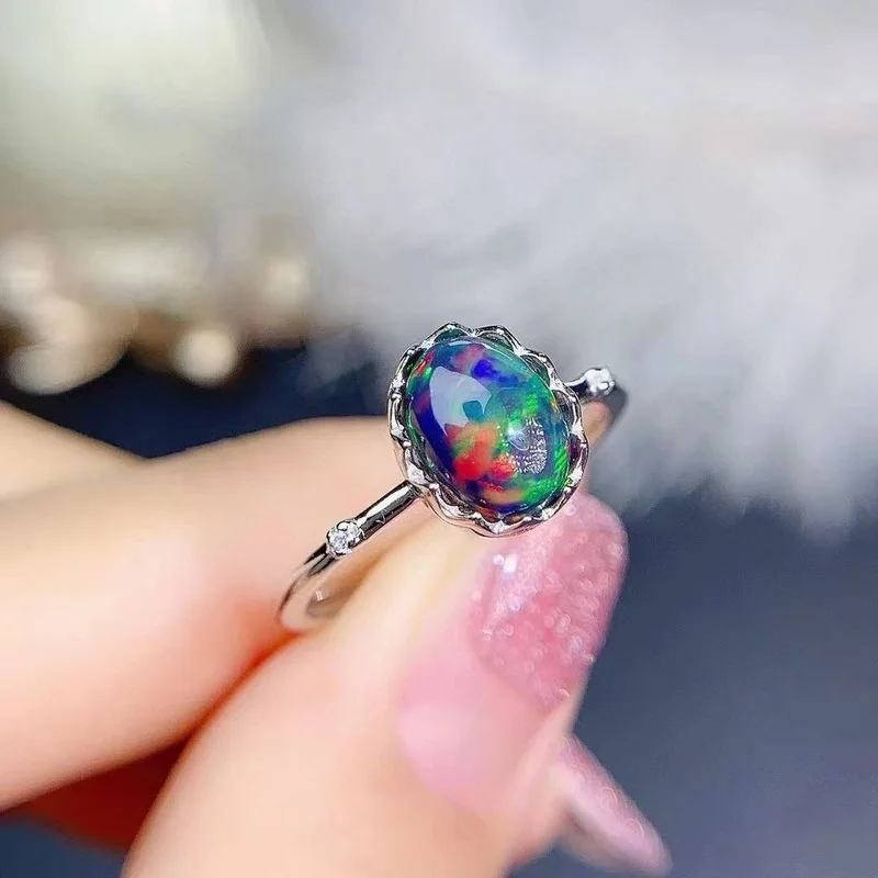 Jewelry Opal Ring for Daily Wear 6mm*8mm Natural Dyed Opal 925 Silver Opal Jewelry Fashion Silver Gemstone Ring