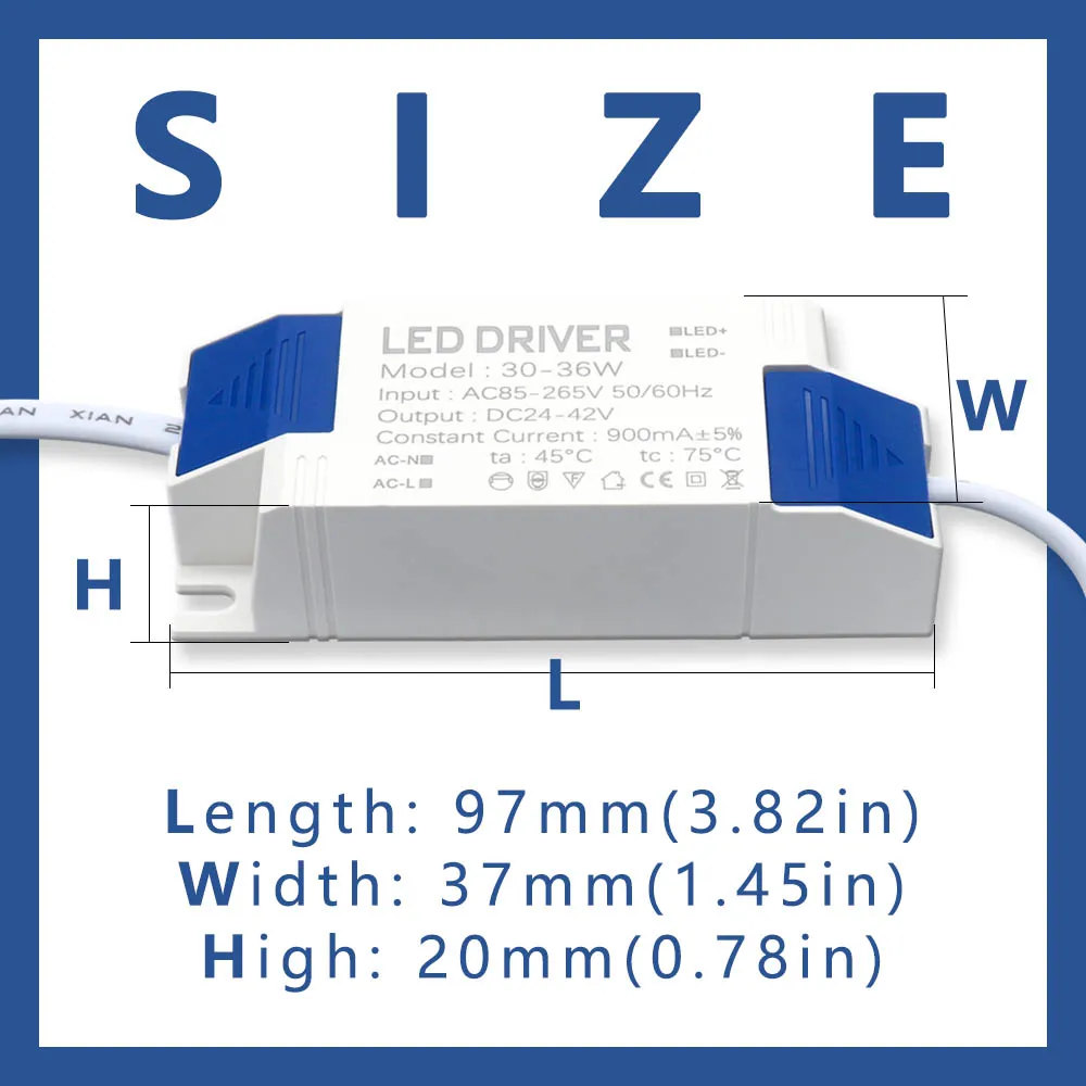 Imagem -03 - Painel Led Lâmpada Unidade de Alimentação Transformador de Iluminação Driver Externo dc Connector 30w36w ac 85265v Saída 750ma Dc2442v