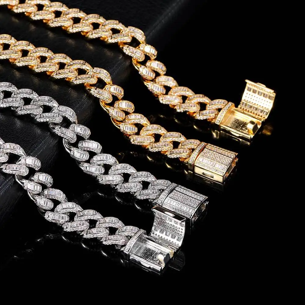 

AZ 13mm Hip Hop Iced Out Square Zircon Bracelet Cuban Hand Chain Paved Setting Bling Stone Men Women Rock Jewelry Wholesal