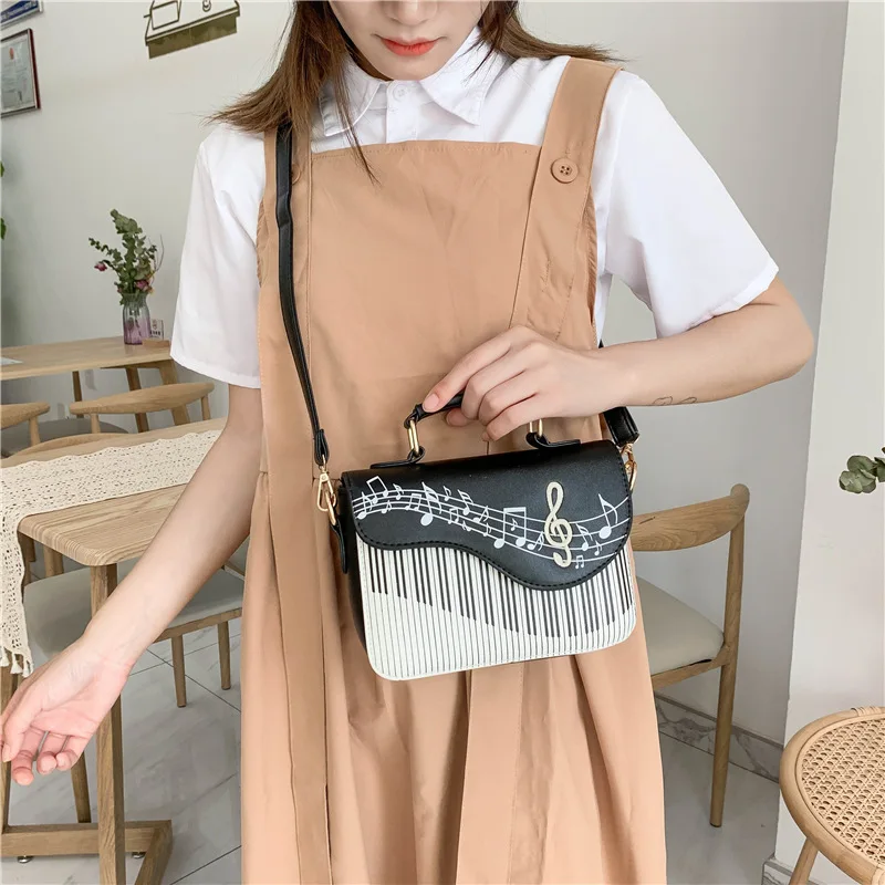 Embroidered Piano Keys Square Tote Bag 2021 New High Quality Pu Leather Women\'s Designer Handbag Small Shoulder Messenger Bag